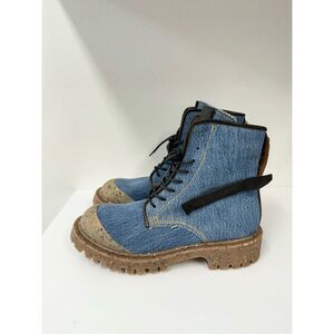 A.S.98 Womens Case Blue Denim Black Lace-Up Ankle Boots Lug Sole Size 42 10.5-11